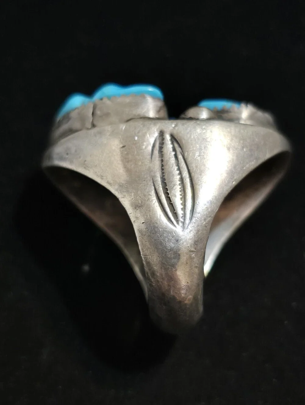 Vintage Native American Sterling Silver Carved Turquoise Ring Size 10.75 34.8 gr